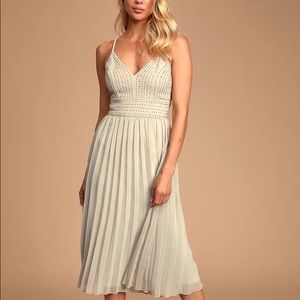 LuLus Grey Embroidered Midi Dress